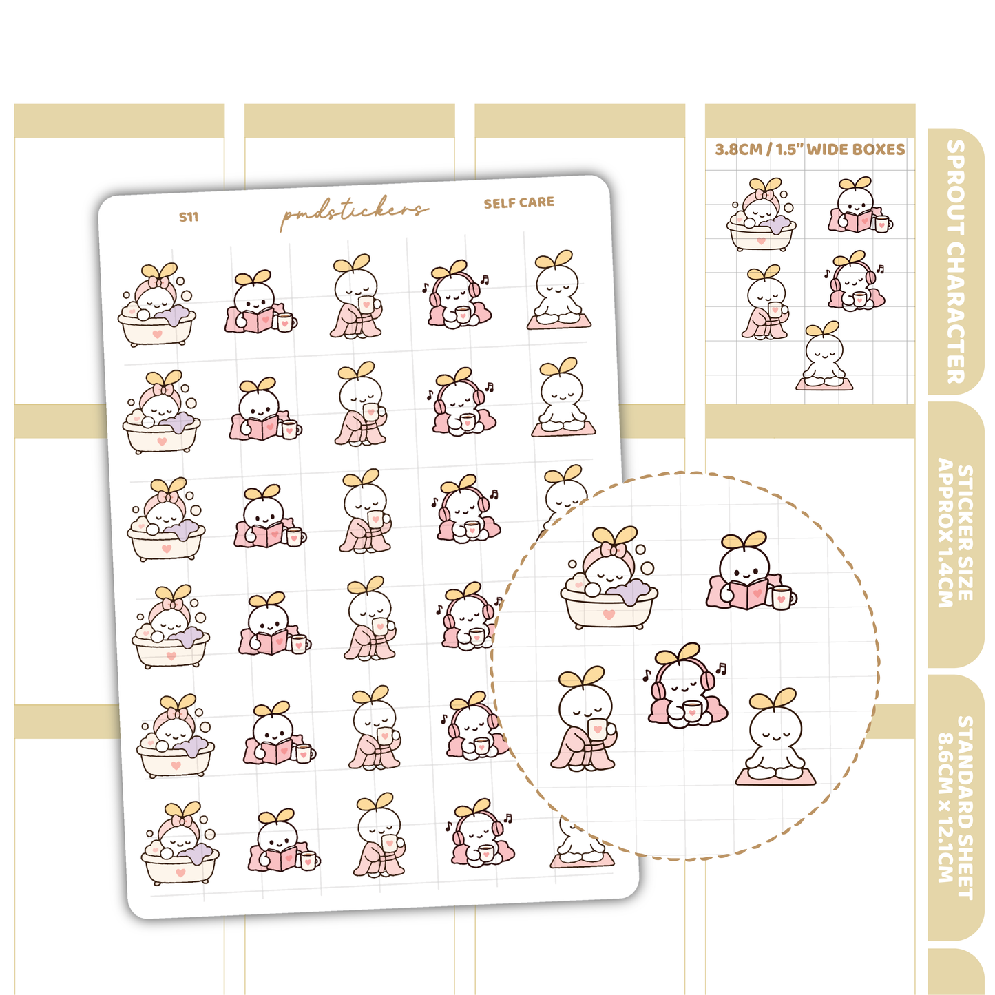 Self Care Sprout Character Stickers | Planner Stickers | S11
