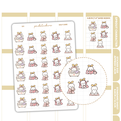 Self Care Sprout Character Stickers | Planner Stickers | S11