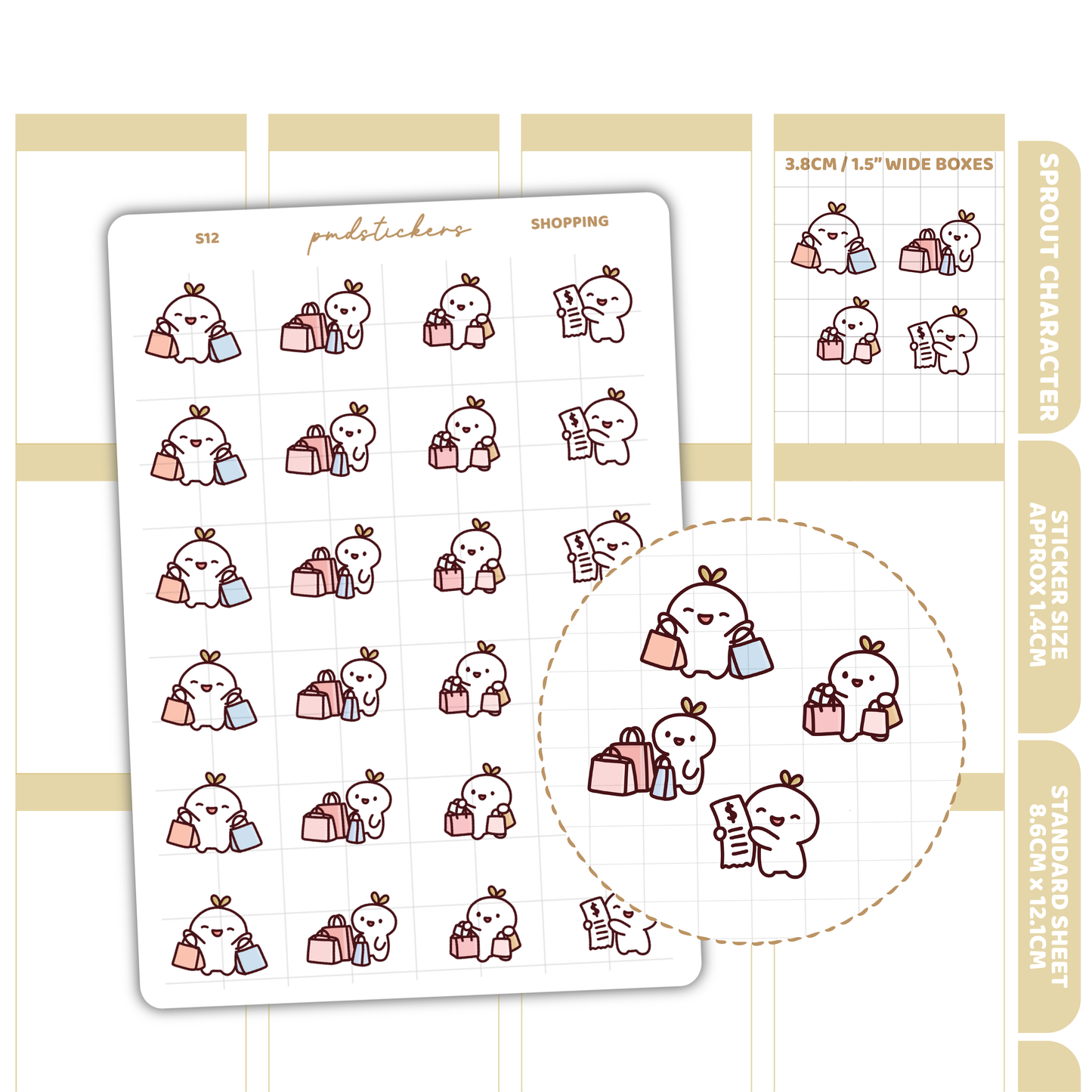 Shopping Sprout Character Stickers | Planner Stickers | S12