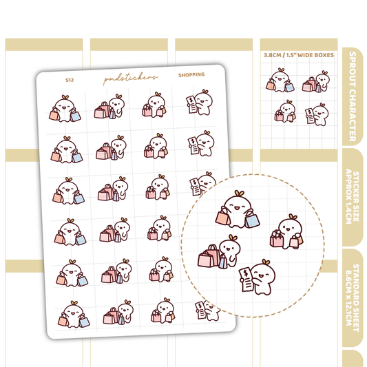 Shopping Sprout Character Stickers | Planner Stickers | S12