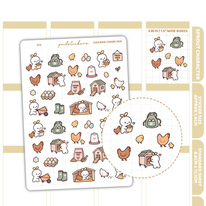 Chicken Chore Mix Sprout Character Stickers | Planner Stickers | S12