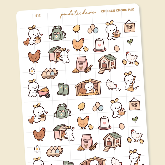 Chicken Chore Mix Sprout Character Stickers | Planner Stickers | S12