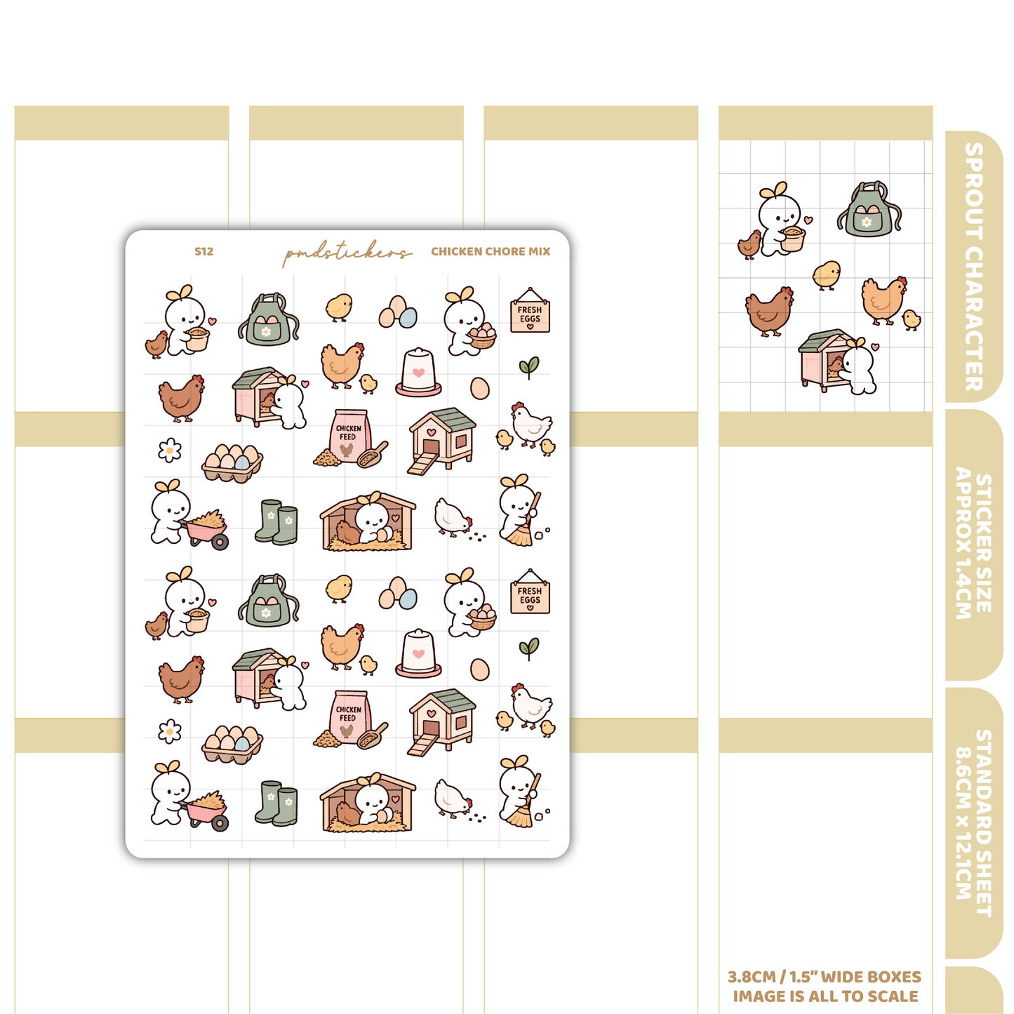 Chicken Chore Mix Sprout Character Stickers | Planner Stickers | S12
