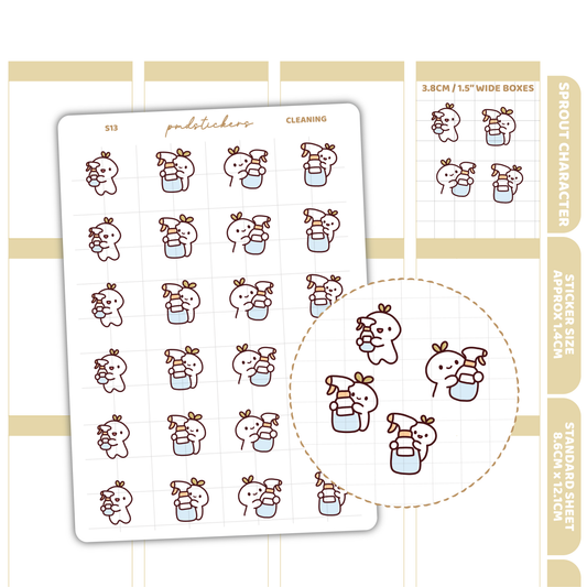 Cleaning Sprout Character Stickers | Planner Stickers | S13