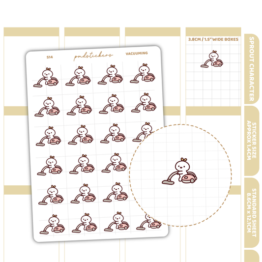 Vacuuming Sprout Character Stickers | Planner Stickers | S14