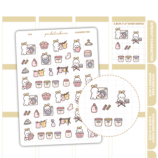 Laundry Mix Sprout Character Stickers | Planner Stickers | S14