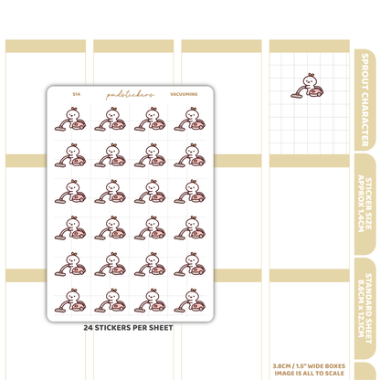 Vacuuming Sprout Character Stickers | Planner Stickers | S14