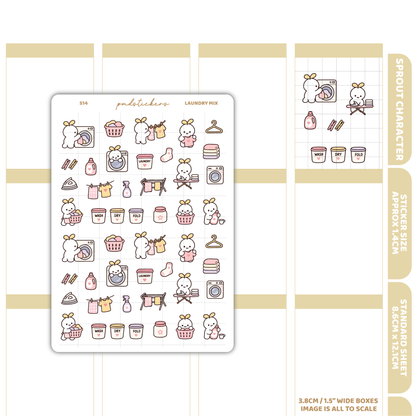 Laundry Mix Sprout Character Stickers | Planner Stickers | S14