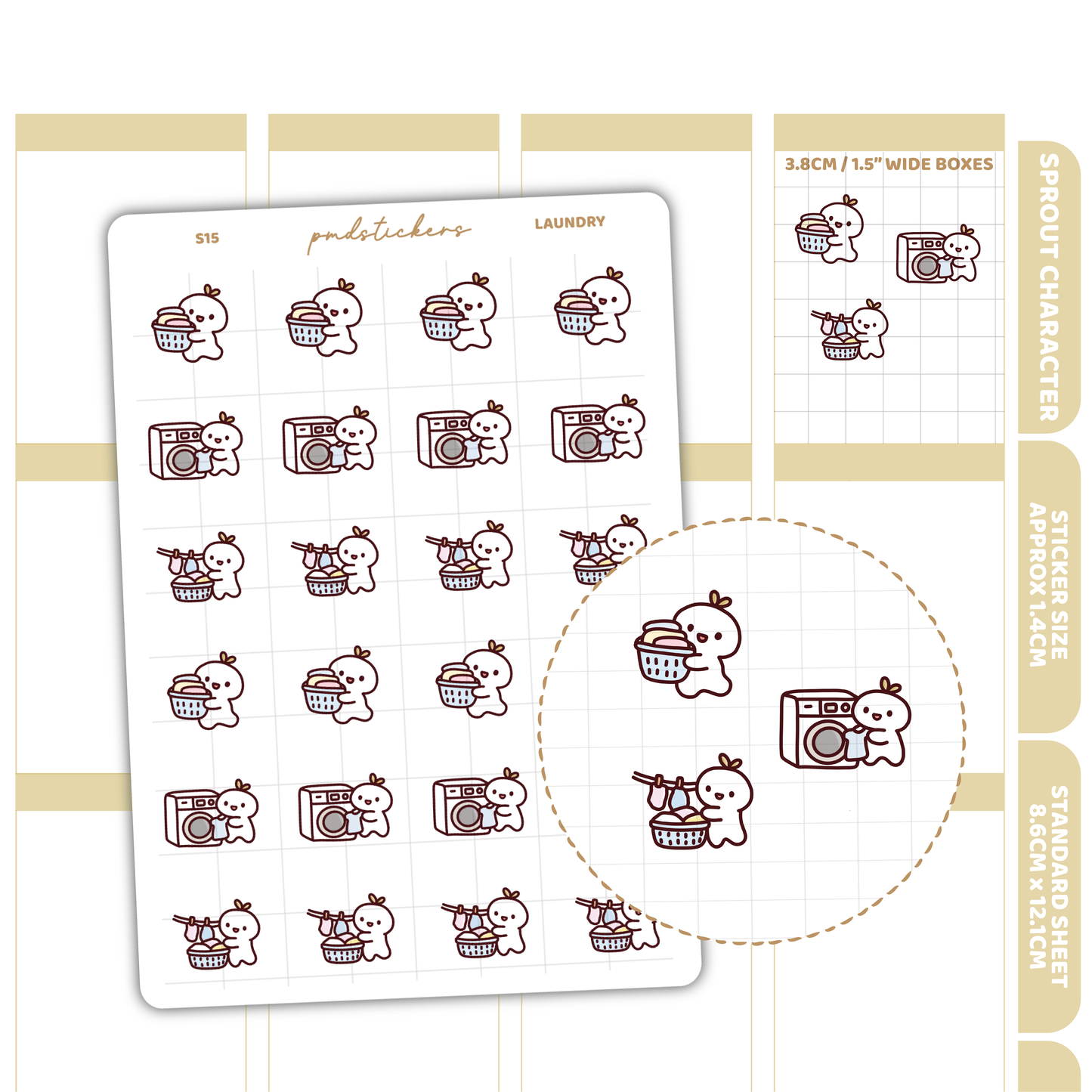 Laundry Sprout Character Stickers | Planner Stickers | S15