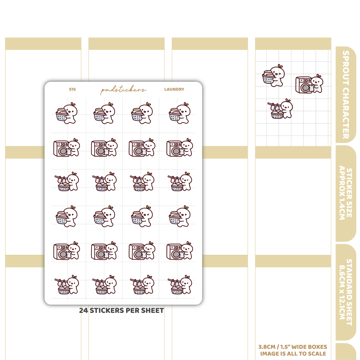 Laundry Sprout Character Stickers | Planner Stickers | S15