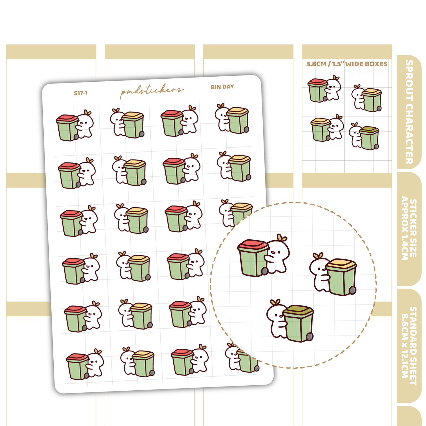 Bins Sprout Character Stickers | Planner Stickers | S17