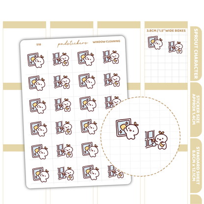 Window Cleaning Sprout Character Stickers | Planner Stickers | S18