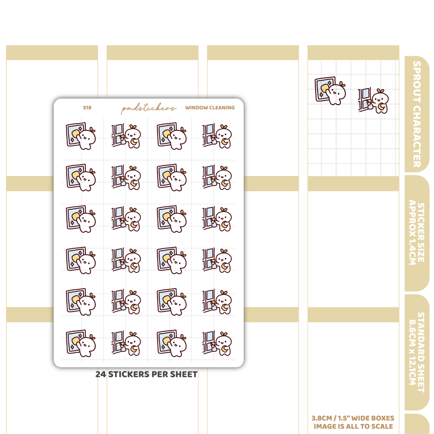 Window Cleaning Sprout Character Stickers | Planner Stickers | S18