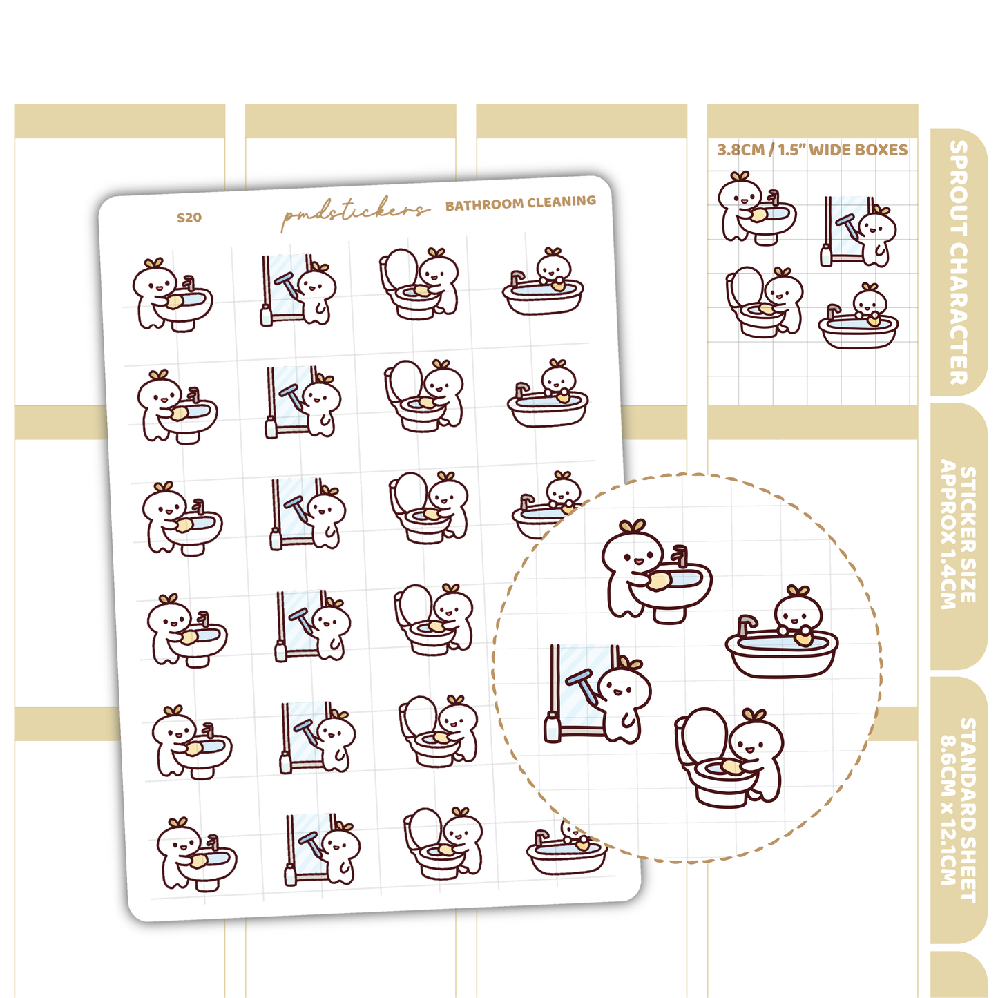 Bathroom Cleaning Sprout Character Stickers | Planner Stickers | S20