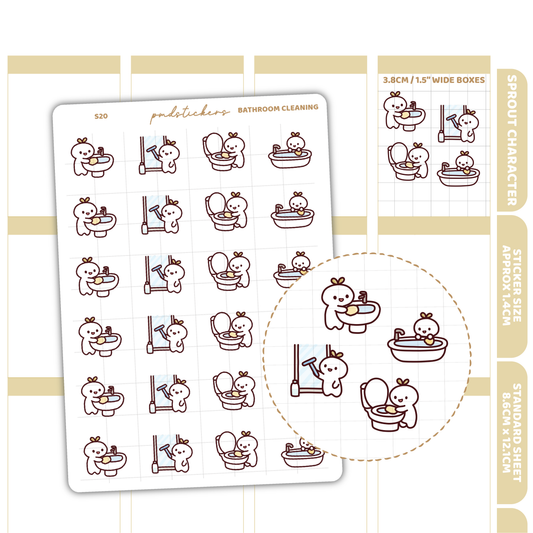Bathroom Cleaning Sprout Character Stickers | Planner Stickers | S20