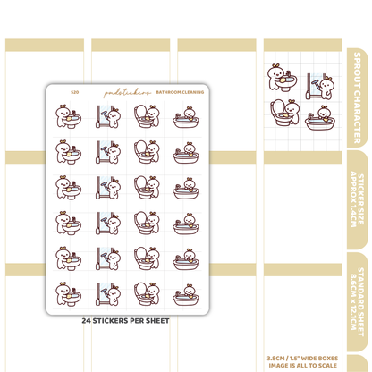 Bathroom Cleaning Sprout Character Stickers | Planner Stickers | S20
