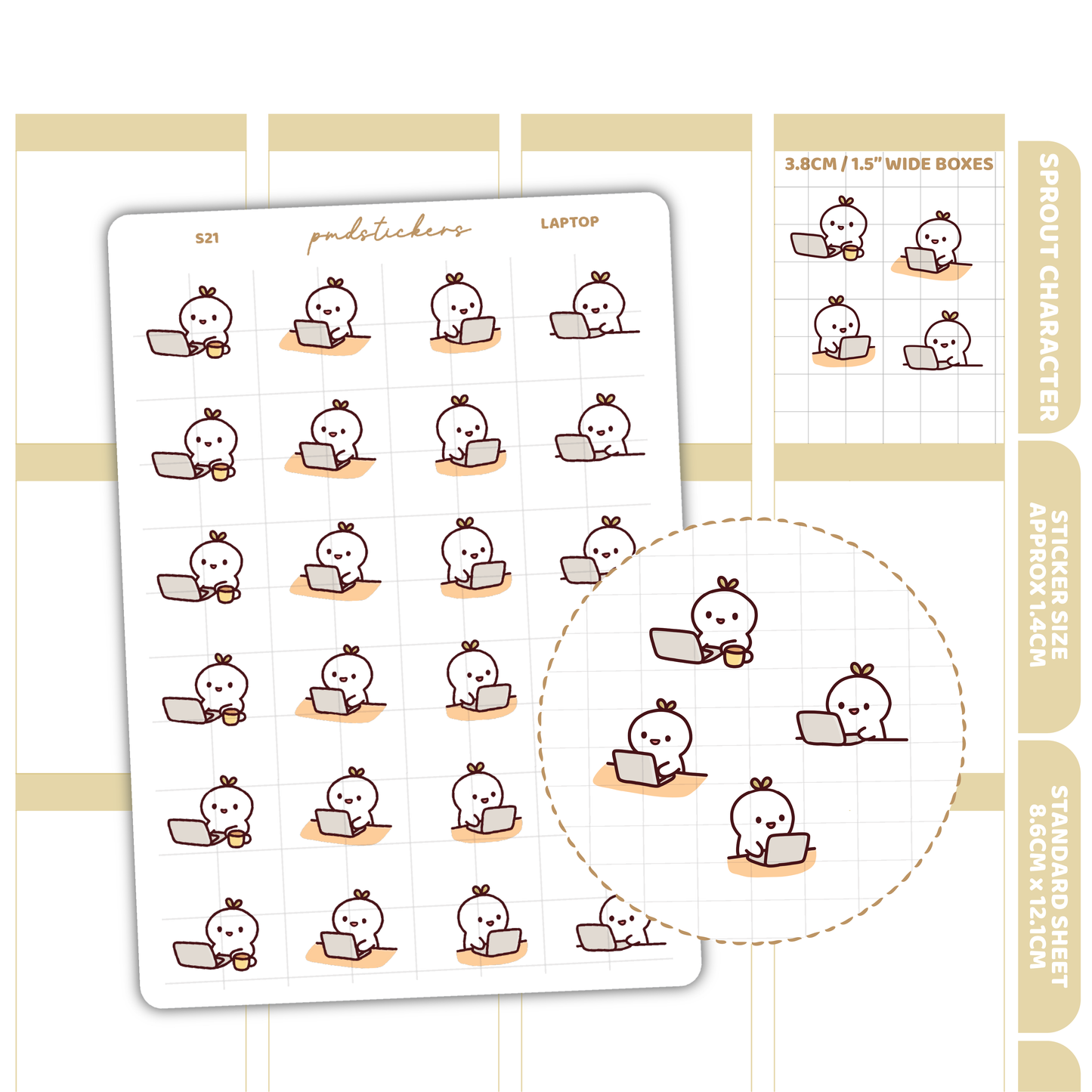Laptop Sprout Character Stickers | Planner Stickers | S21