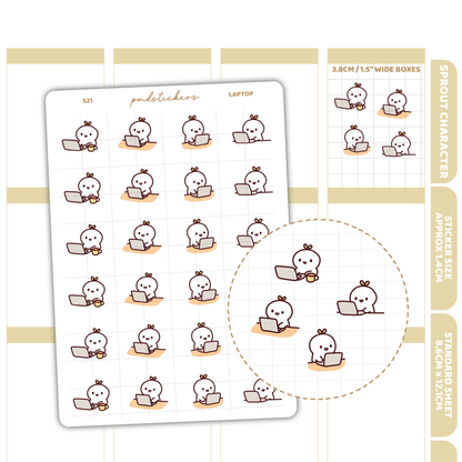 Laptop Sprout Character Stickers | Planner Stickers | S21