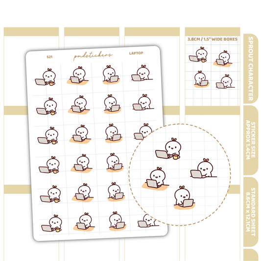 Laptop Sprout Character Stickers | Planner Stickers | S21