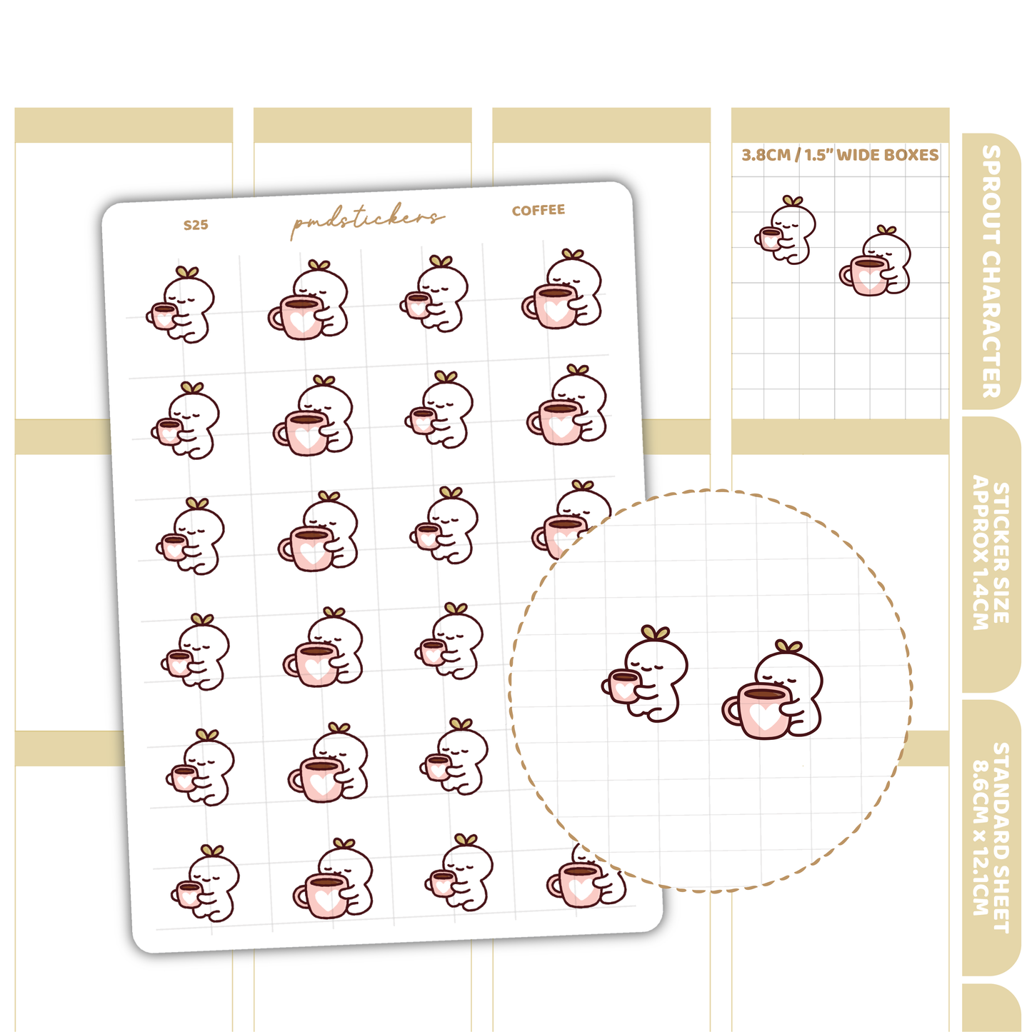 Coffee Sprout Character Stickers | Planner Stickers | S25