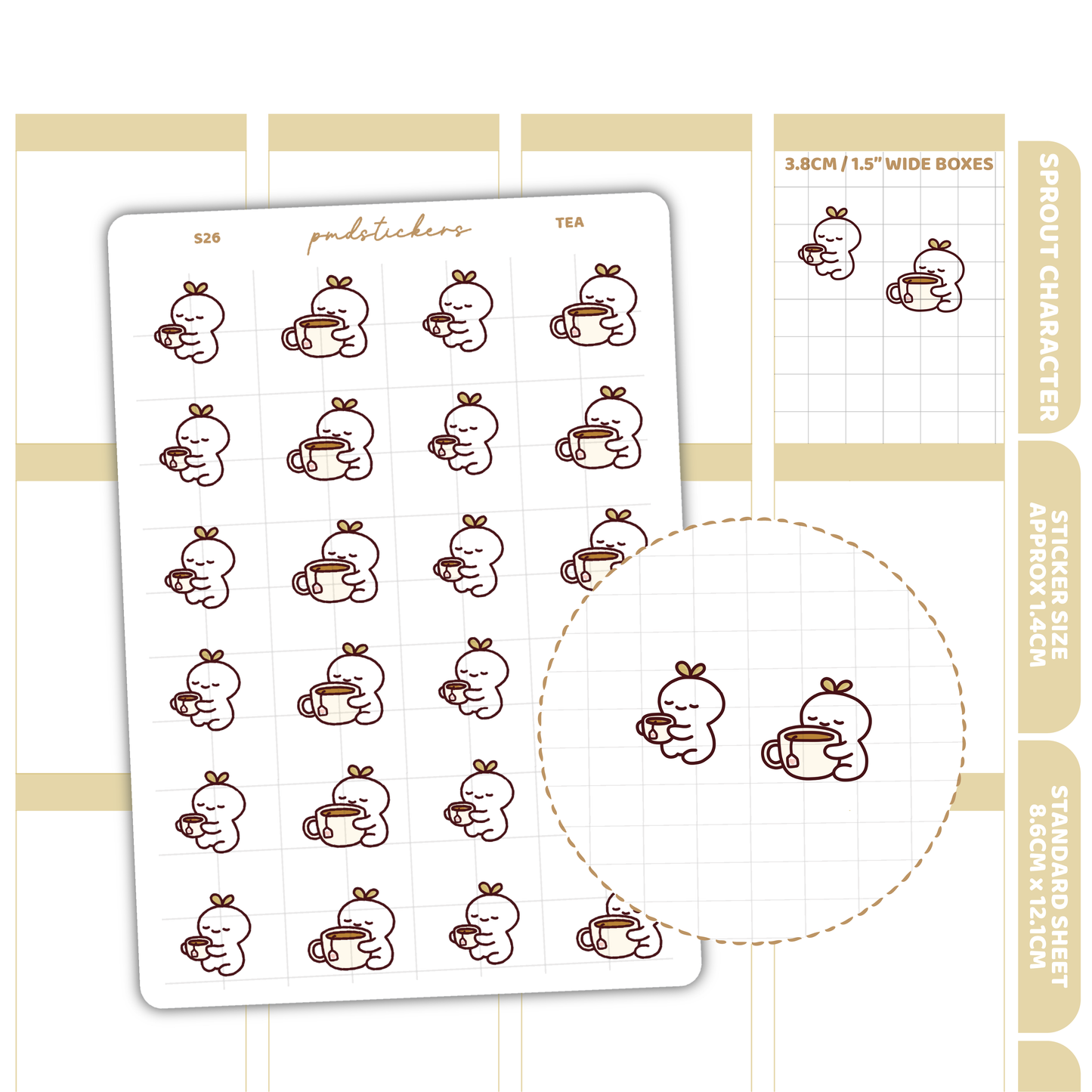 Tea Sprout Character Stickers | Planner Stickers | S26