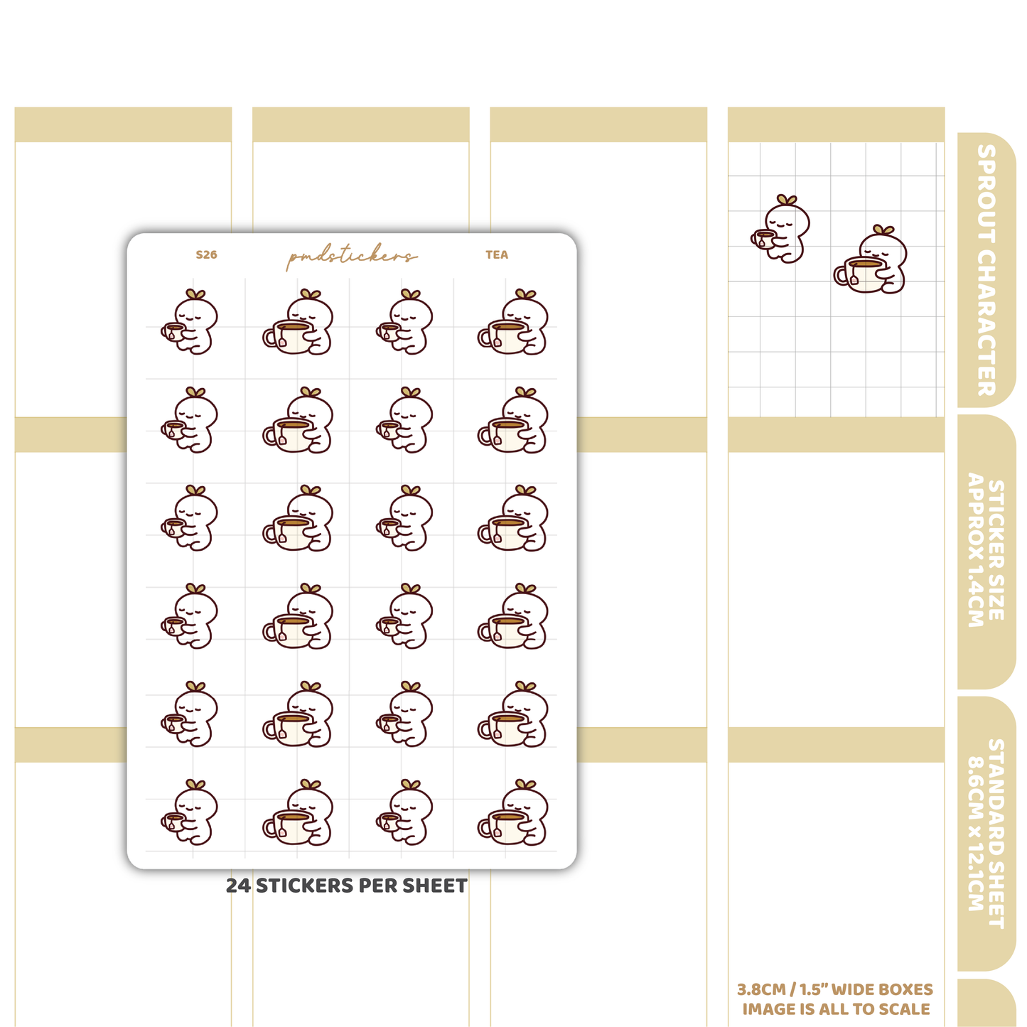 Tea Sprout Character Stickers | Planner Stickers | S26