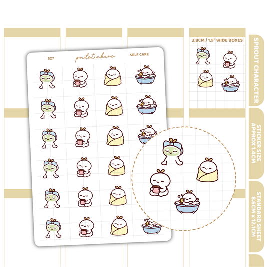 Self Care Sprout Character Stickers | Planner Stickers | S27