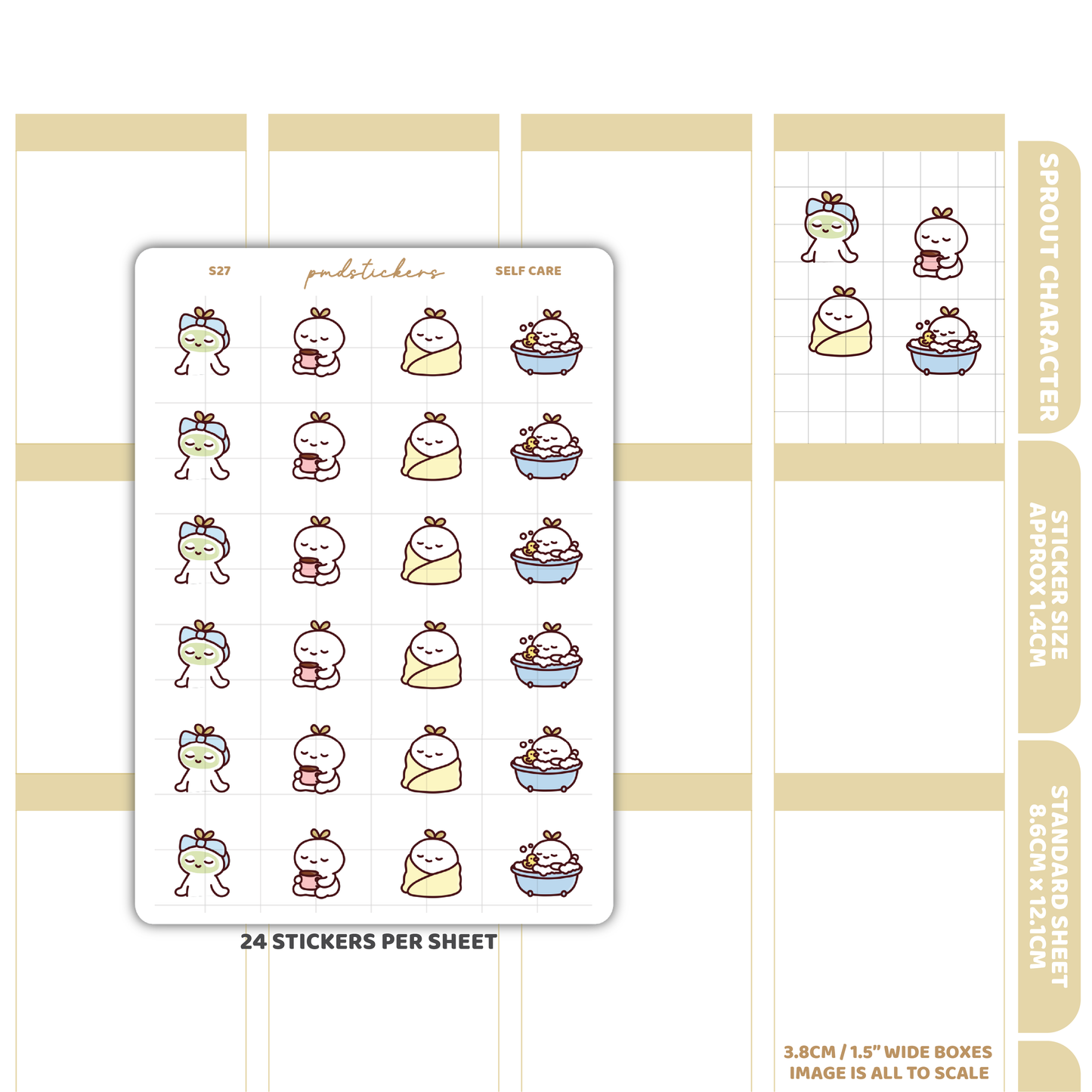 Self Care Sprout Character Stickers | Planner Stickers | S27