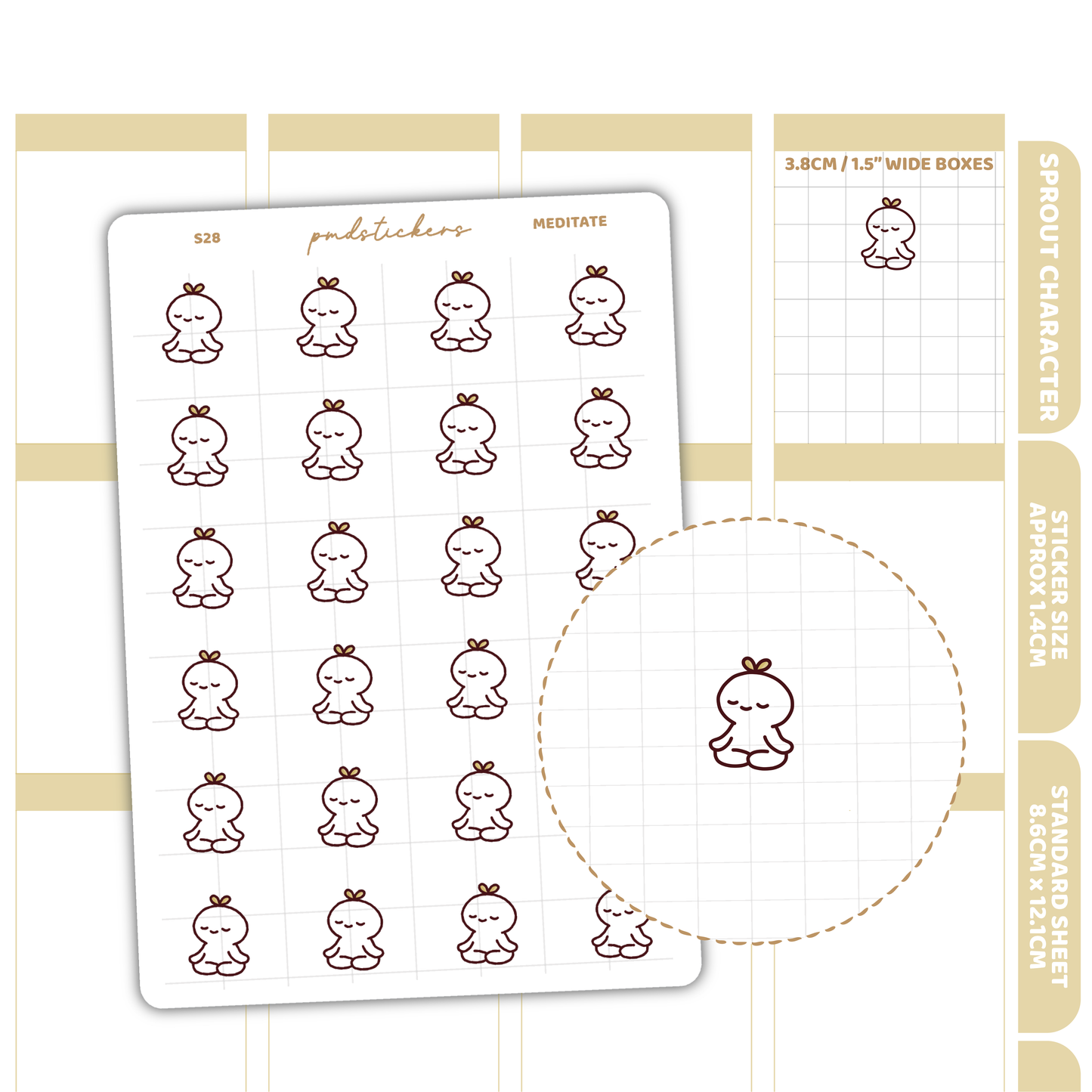 Meditate Sprout Character Stickers | Planner Stickers | S28