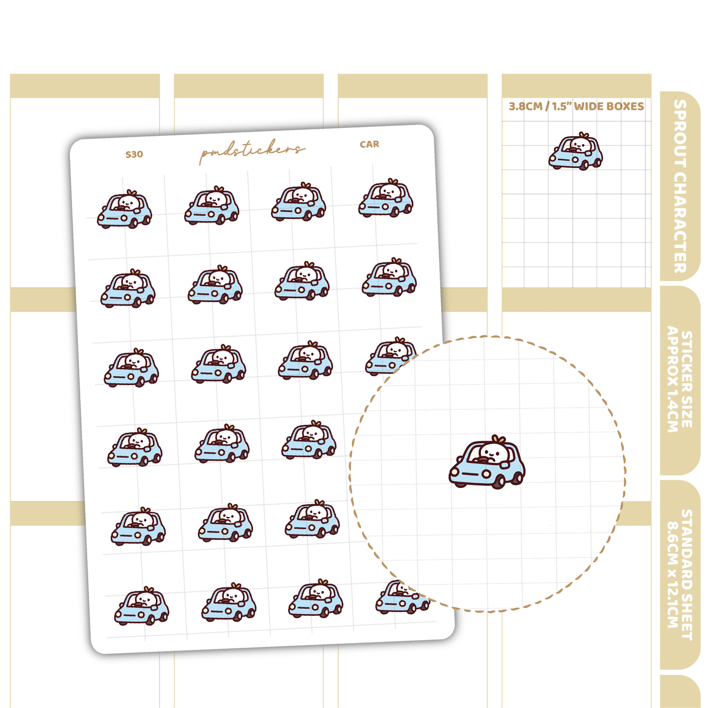 Car Sprout Character Stickers | Planner Stickers | S30