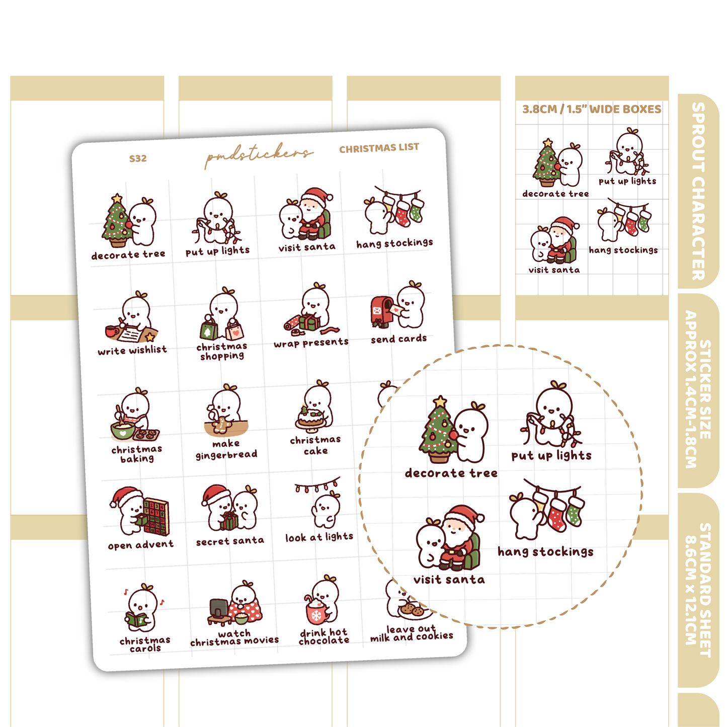 Christmas List Sprout Character Stickers | Planner Stickers | S32