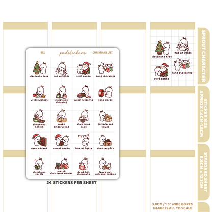 Christmas List Sprout Character Stickers | Planner Stickers | S32