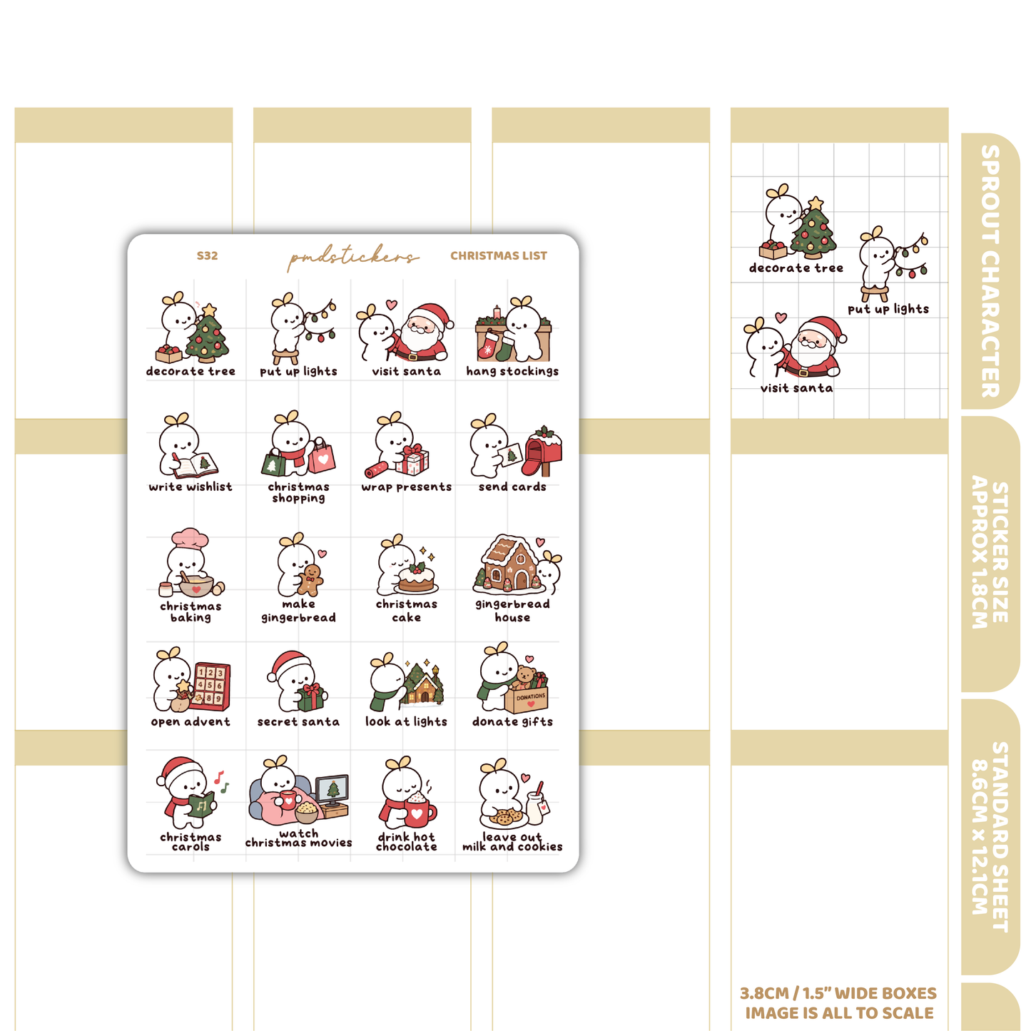 Christmas List Sprout Character Stickers | Planner Stickers | S32