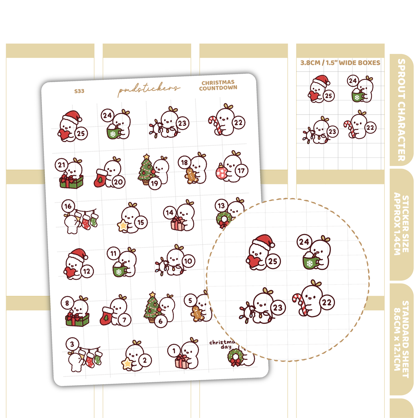 Christmas Countdown Sprout Character Stickers | Planner Stickers | S33