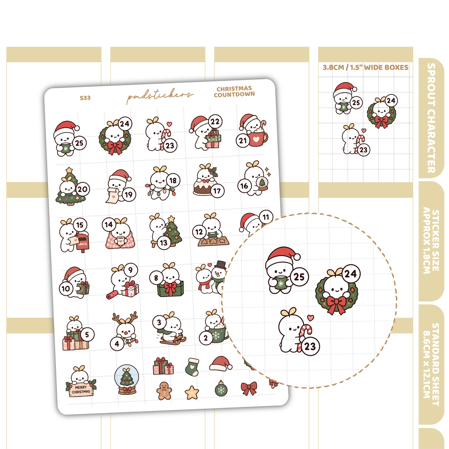 Christmas Countdown Sprout Character Stickers | Planner Stickers | S33