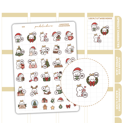 Christmas Countdown Sprout Character Stickers | Planner Stickers | S33
