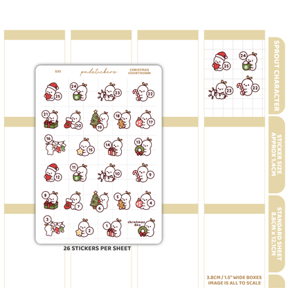Christmas Countdown Sprout Character Stickers | Planner Stickers | S33
