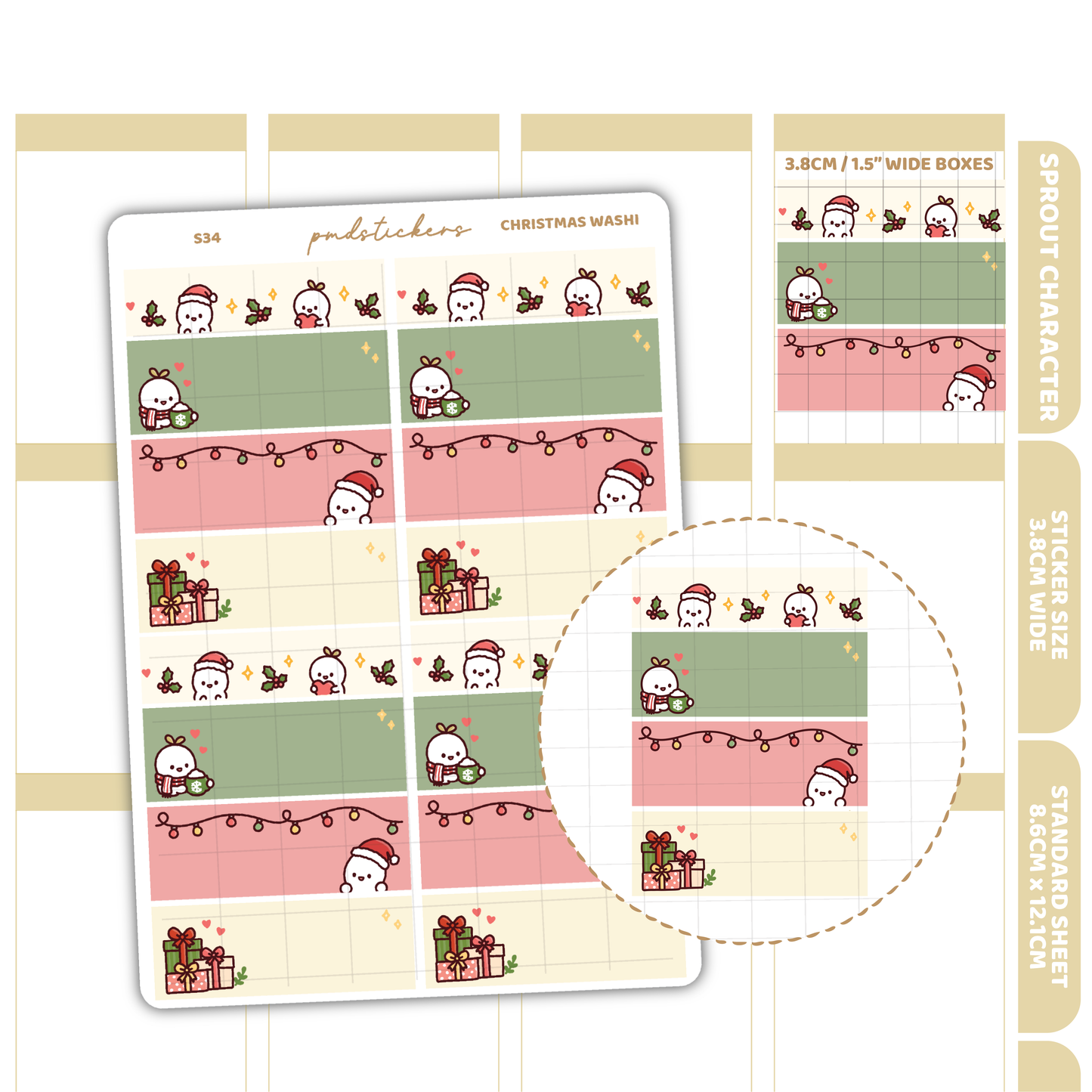 Christmas Washi Sprout Character Stickers | Planner Stickers | S34