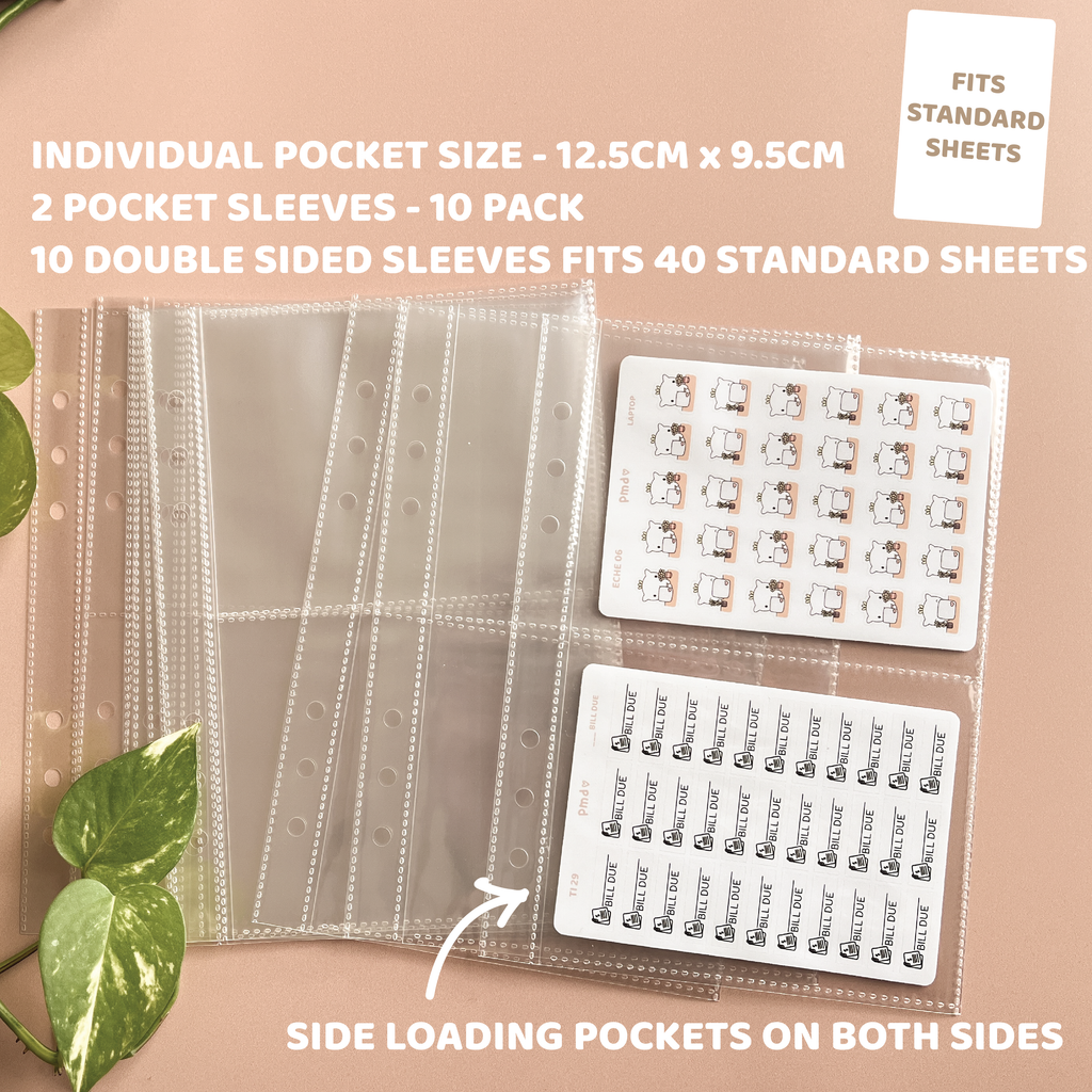 2 Pocket A5 Sleeves | 10 Pack | Fits Standard PMD Sticker Sheets | Sticker Storage | SS08