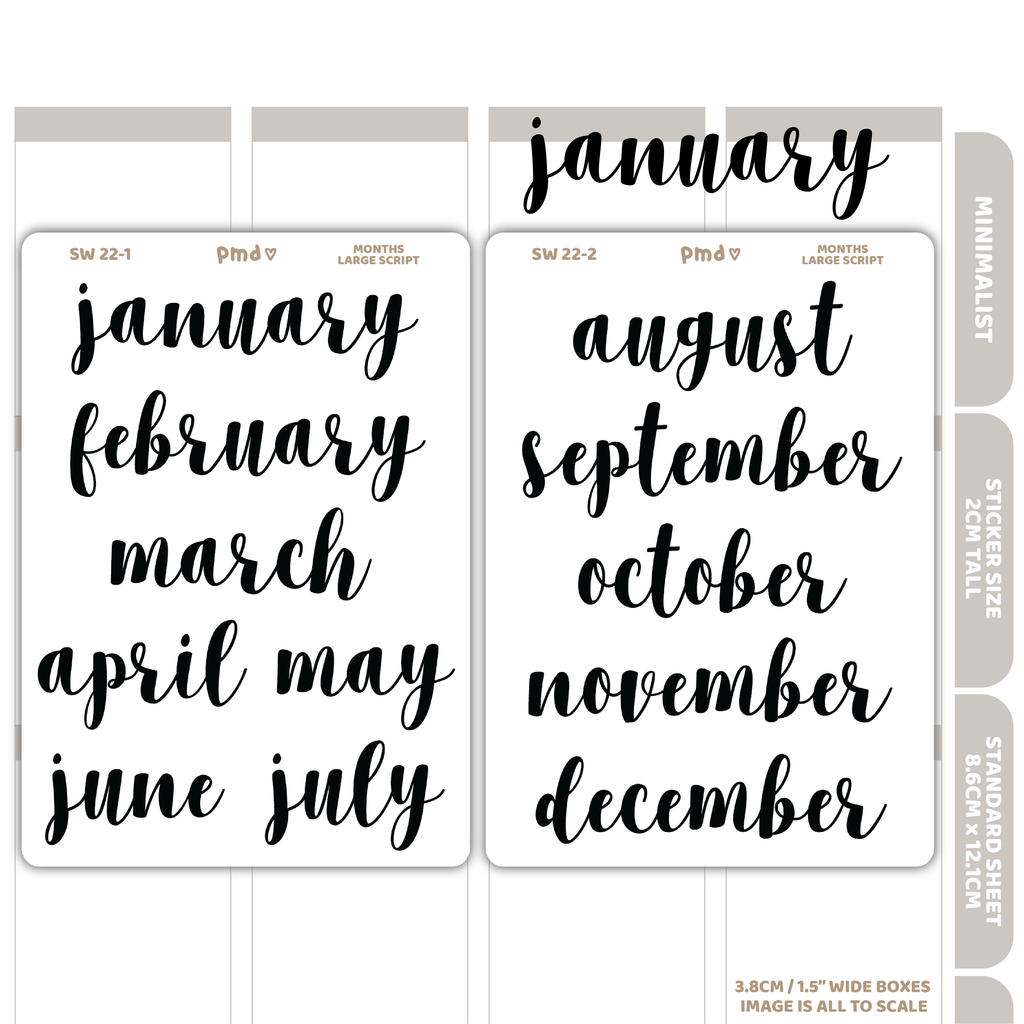 Months Large Script Word Stickers | SW22(2)