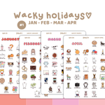 Wacky Holiday Stickers #1 | January, February, March & April Stickers | WH01-04(4)