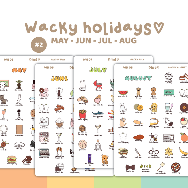 Wacky Holiday Stickers #2 | May, June, July & August Stickers | WH05-08(4)