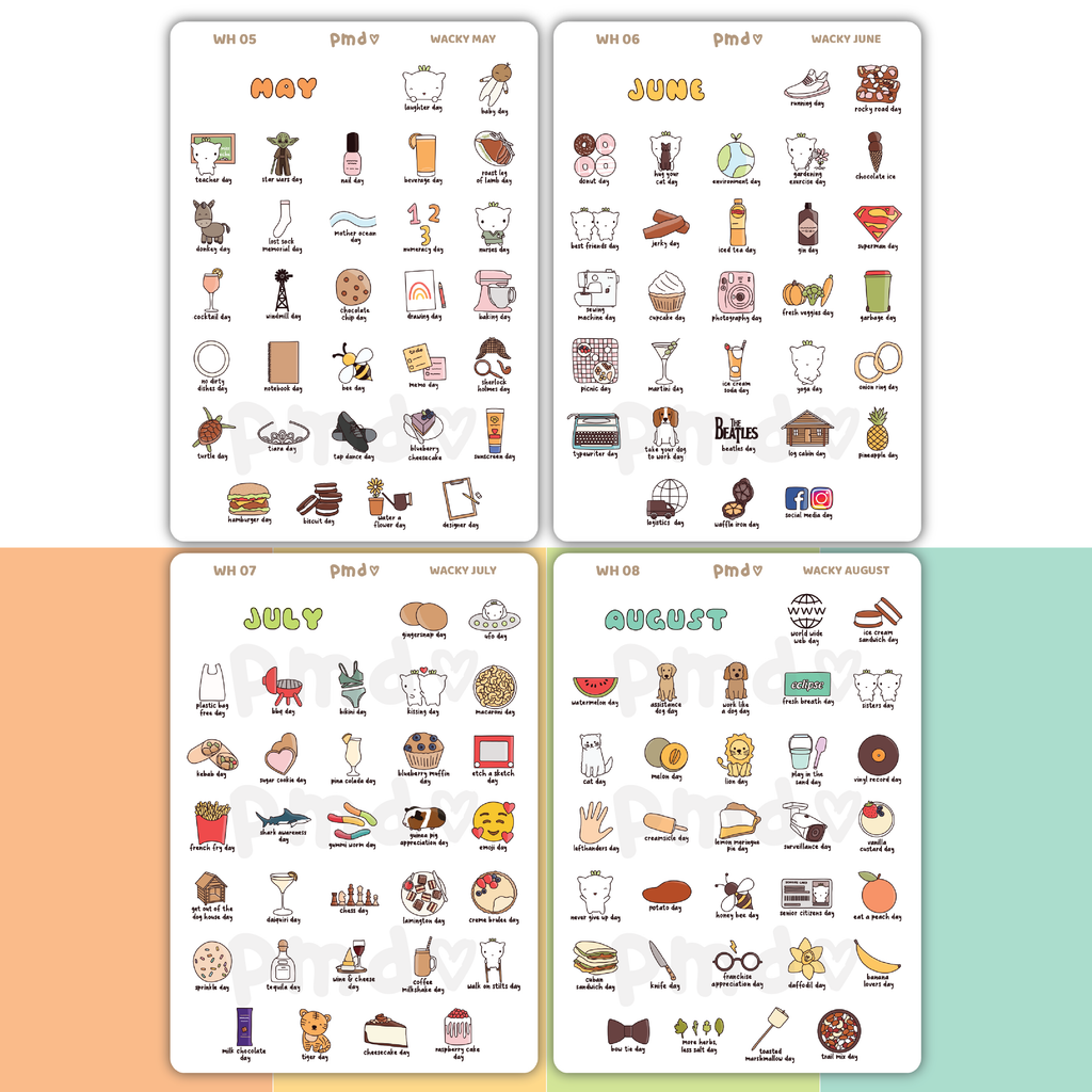 Wacky Holiday Stickers #2 | May, June, July & August Stickers | WH05-08(4)