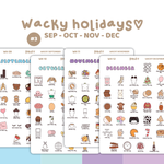 Wacky Holiday Stickers #3 | September, October, November & December Stickers | WH09-12(4)