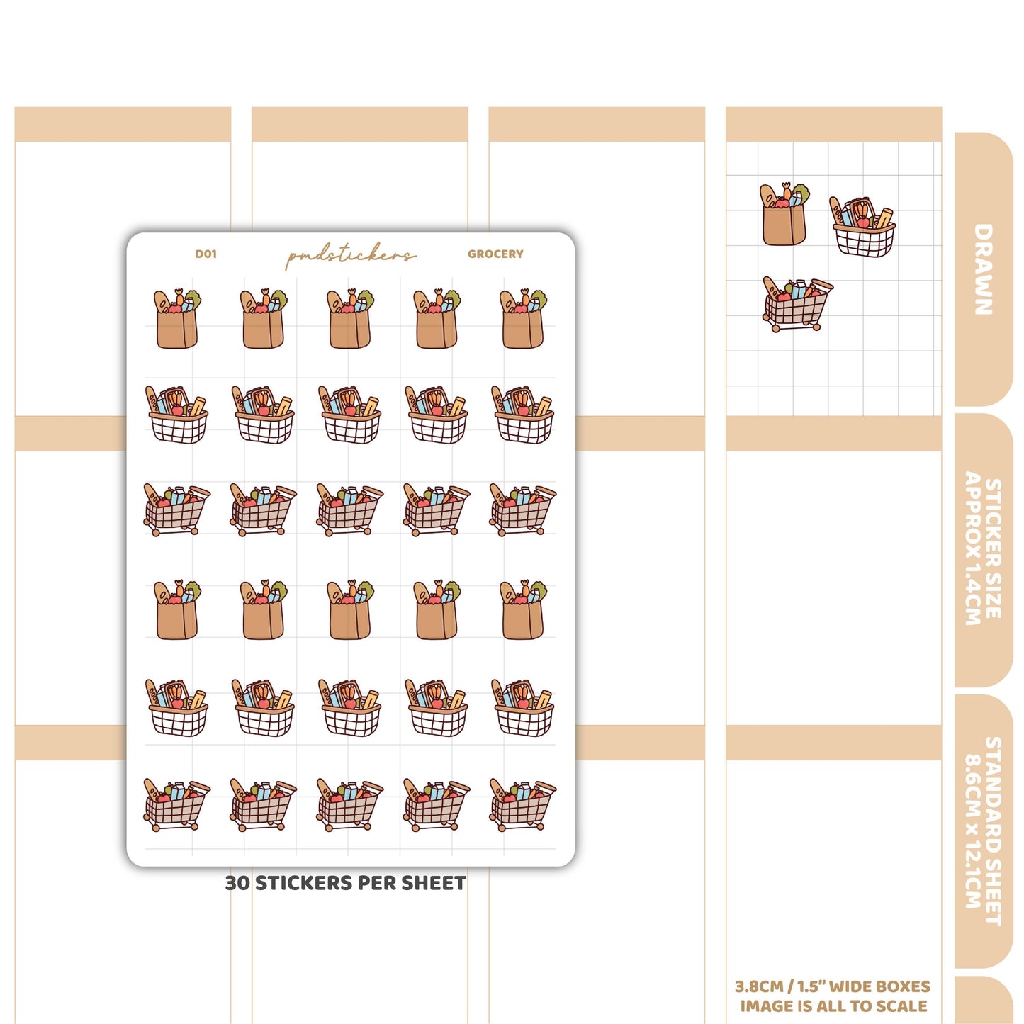 Grocery Stickers | Drawn Planner Stickers | D01