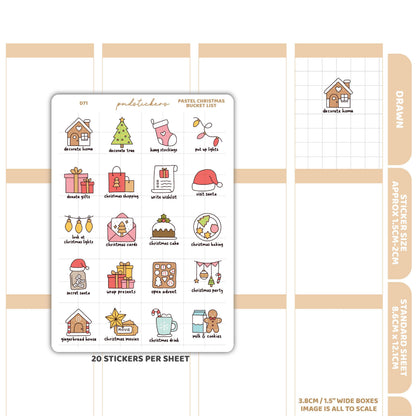 Christmas Pastel Bucket List Stickers | Drawn Planner Stickers | D71