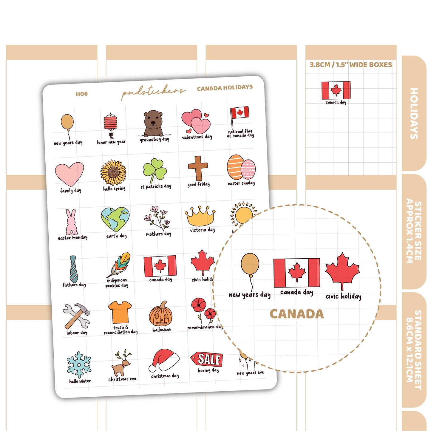 Canada Holiday Stickers | Holiday Planner Stickers | H06