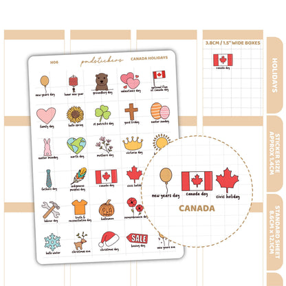 Canada Holiday Stickers | Holiday Planner Stickers | H06