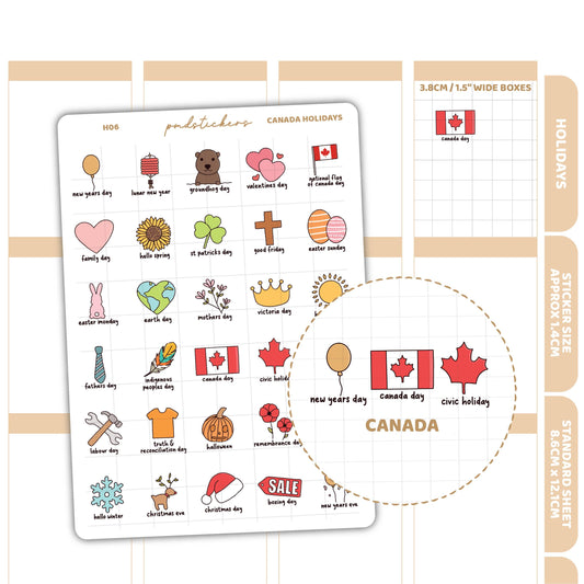 Canada Holiday Stickers | Holiday Planner Stickers | H06