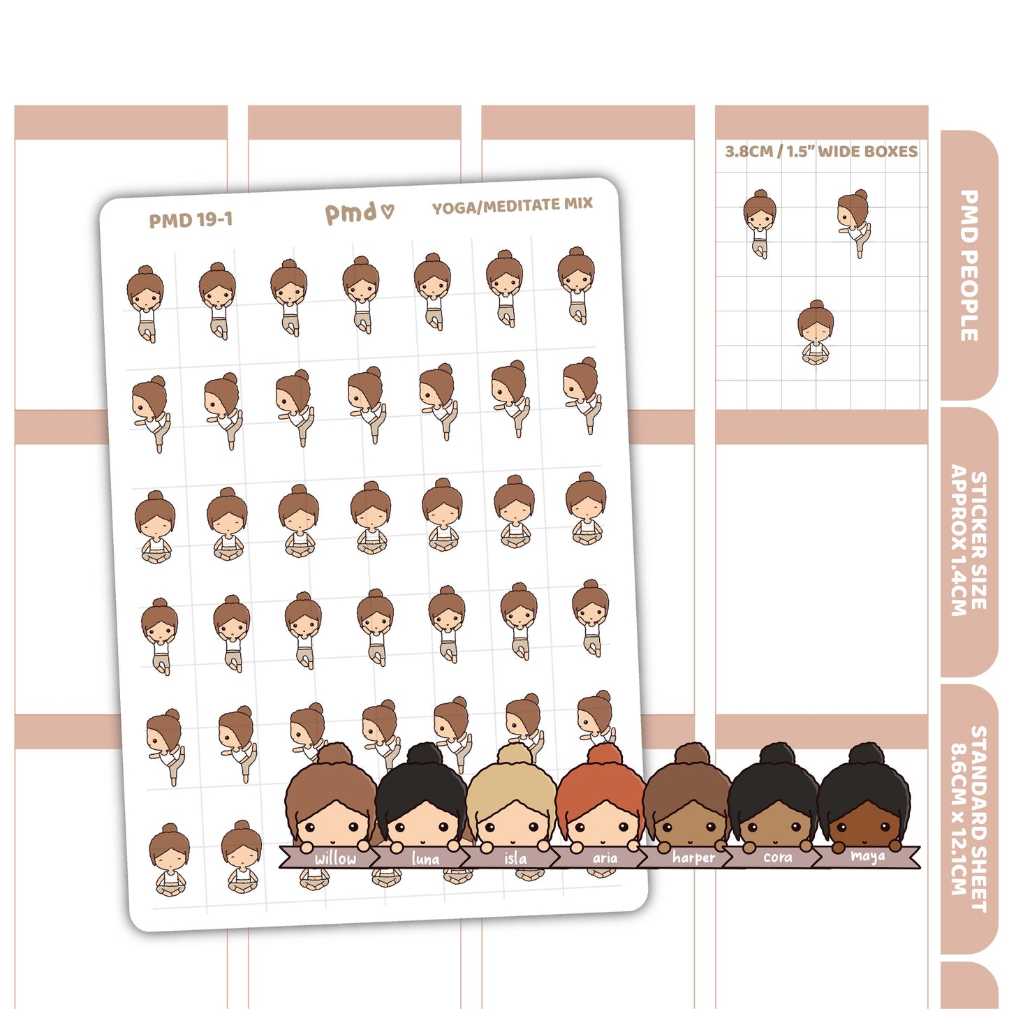Yoga/Meditate Stickers | PMD People Planner Stickers | PMD19